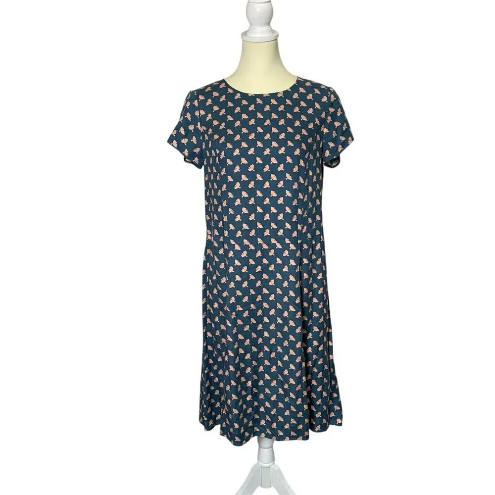 Boden Blue & Peach Floral A-Line Dress W/ Cap Sleeves Women's Size 10L